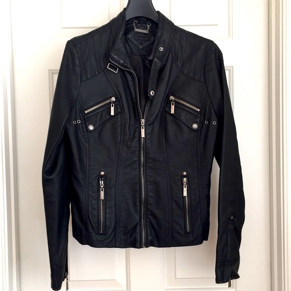 Jou Jou Jackets & Blazers - JOUJOU Women’s Jacket L Black Leather like Gorgeous Zipper Buttons Pockets NEW